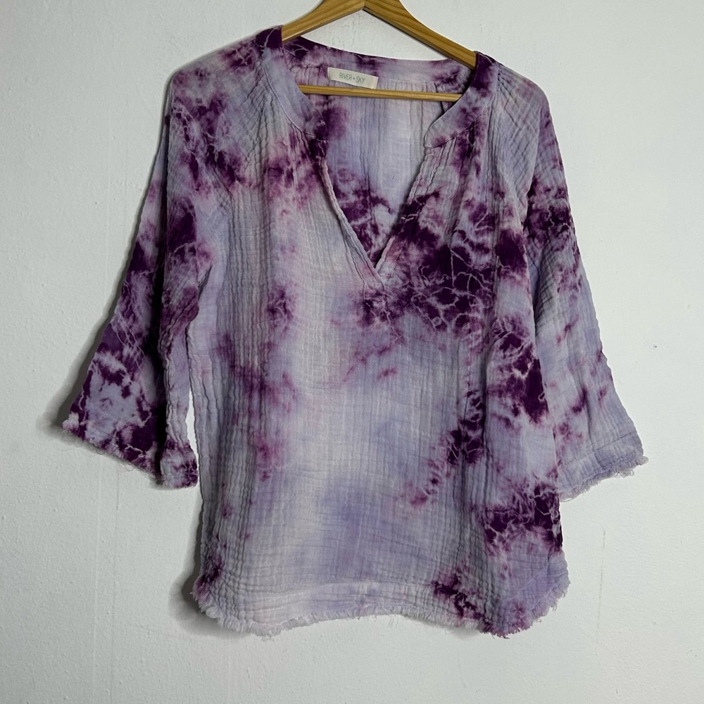 River + Sky Lavender and White Tie Dyed Cotton Top